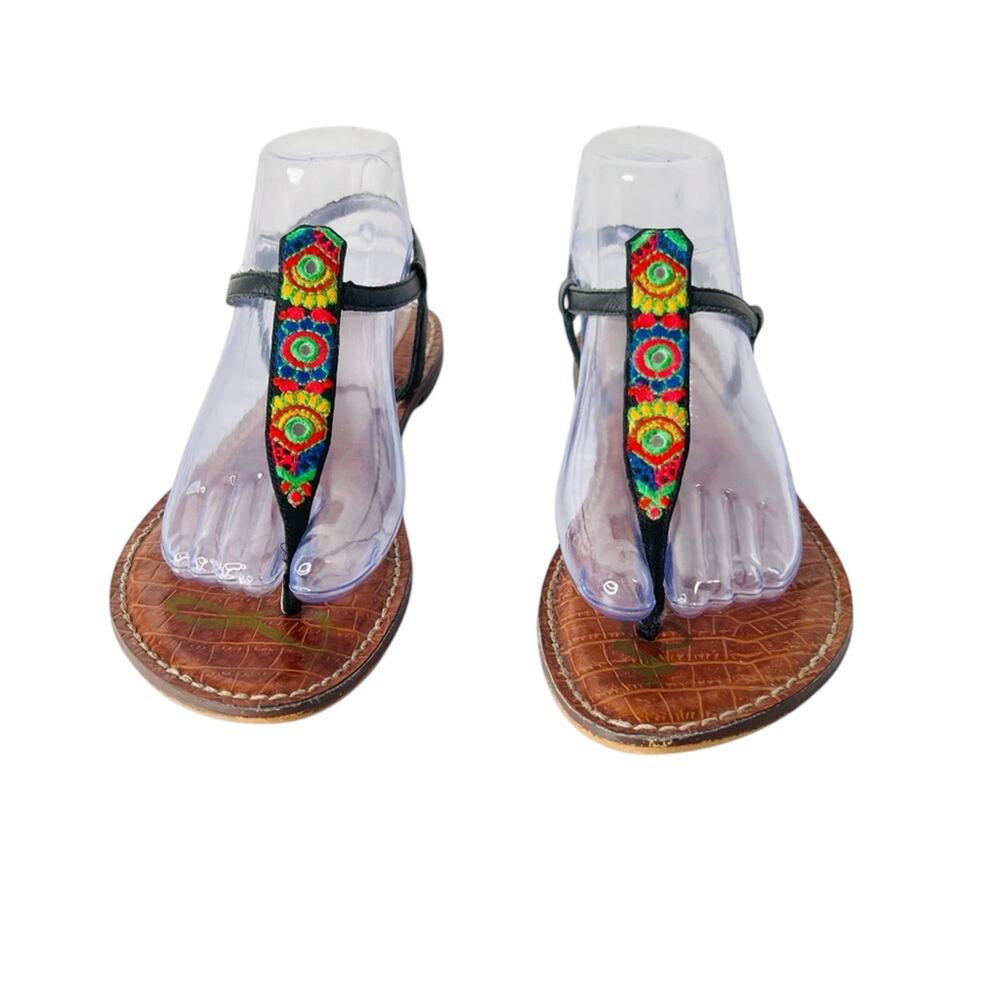Sam Edelman Sandals 8M Gigi Bombay Embroidered Thong T-Strap Buckle Slingback - Picture 3 of 11